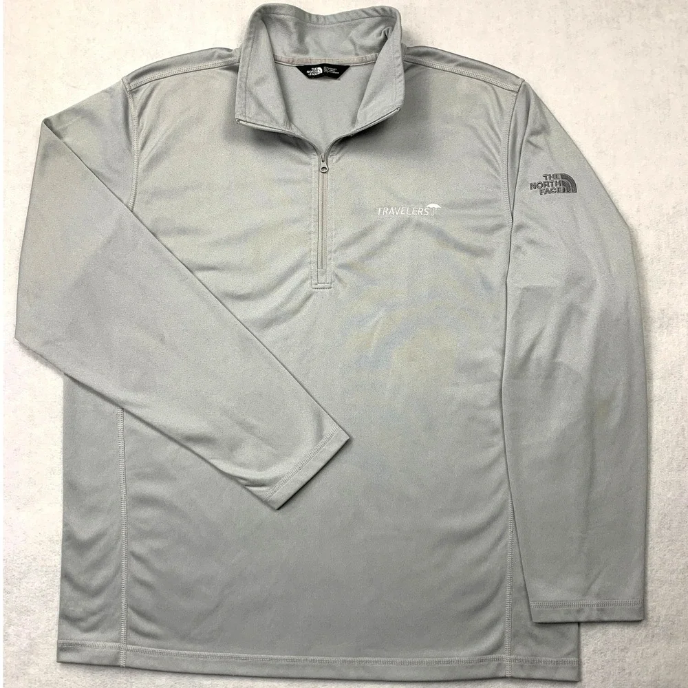 The North Face Mens XL Quarter Zip Pullover Grey Travelers Logo Performance‎ Top